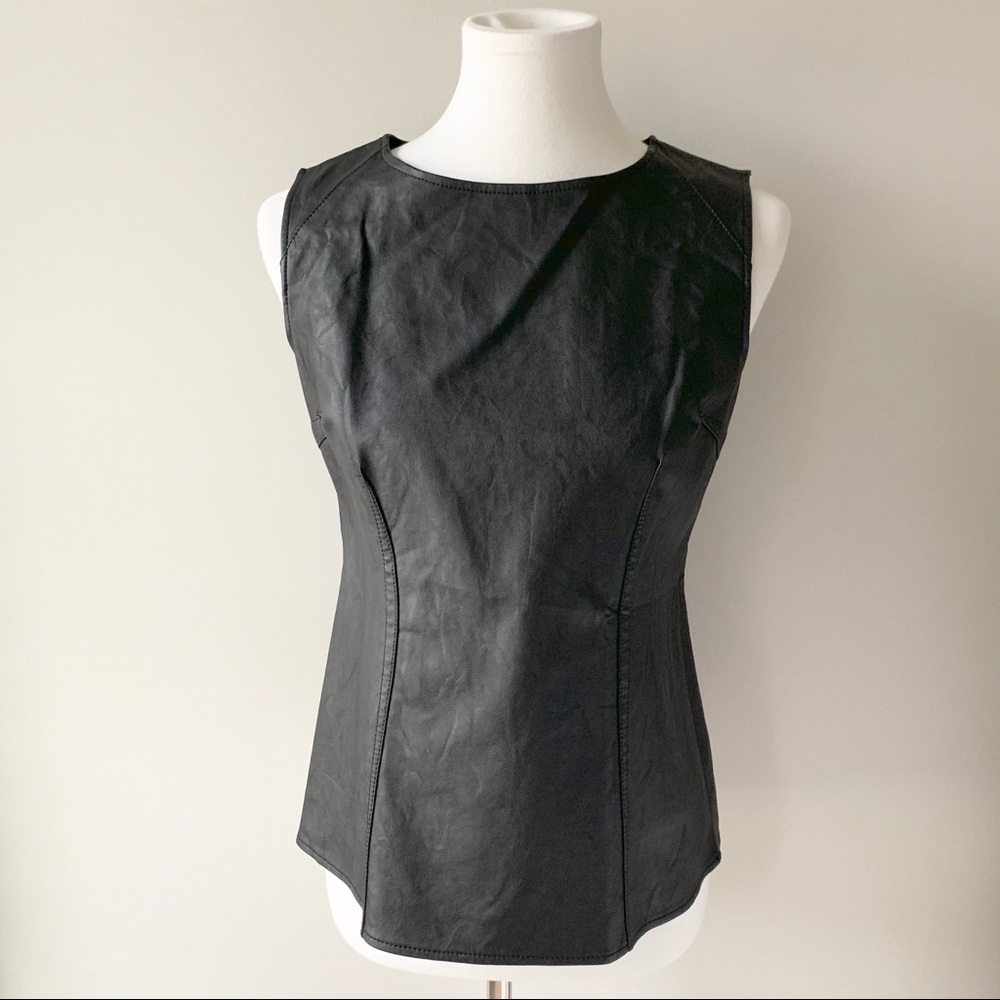 CAbi Faux Leather Black Sleeveless Silhouette Top Size 4